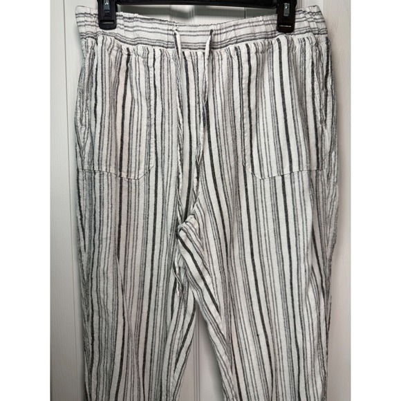 The Unbranded Brand Pants - Per Se Women's Striped Drawstring Pants Size M Linen Blend Casual Relaxed Fit
